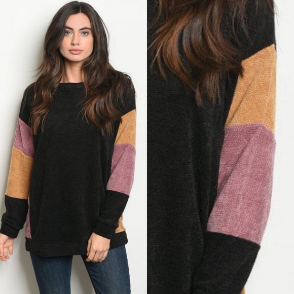 LAST 1! COLOR BLOCK STRIPE SOFT CHENILLE SWEATER - Picture 3 of 4